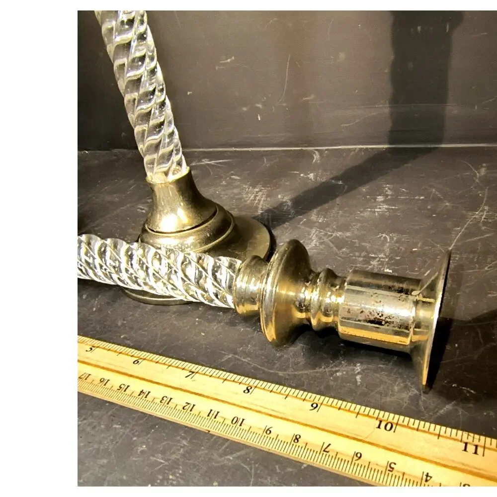 1994.  Vintage Twisted Lucite Silver Tone Taper Candlestick Holder Set